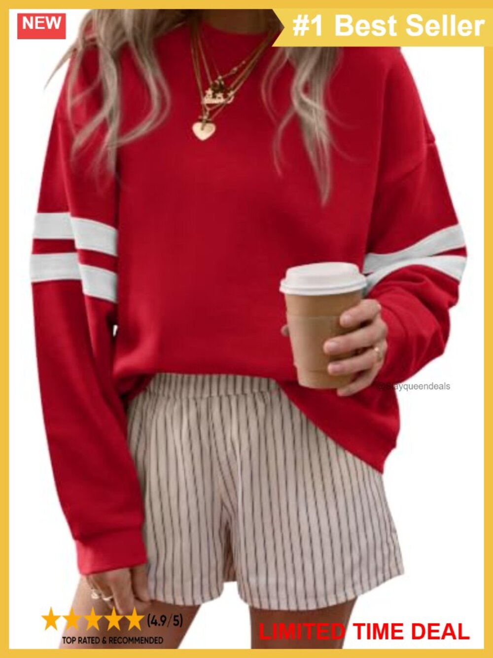 Varsity Striped Crew Neck Sweatshirt Long Sleeve Drop Shoulder